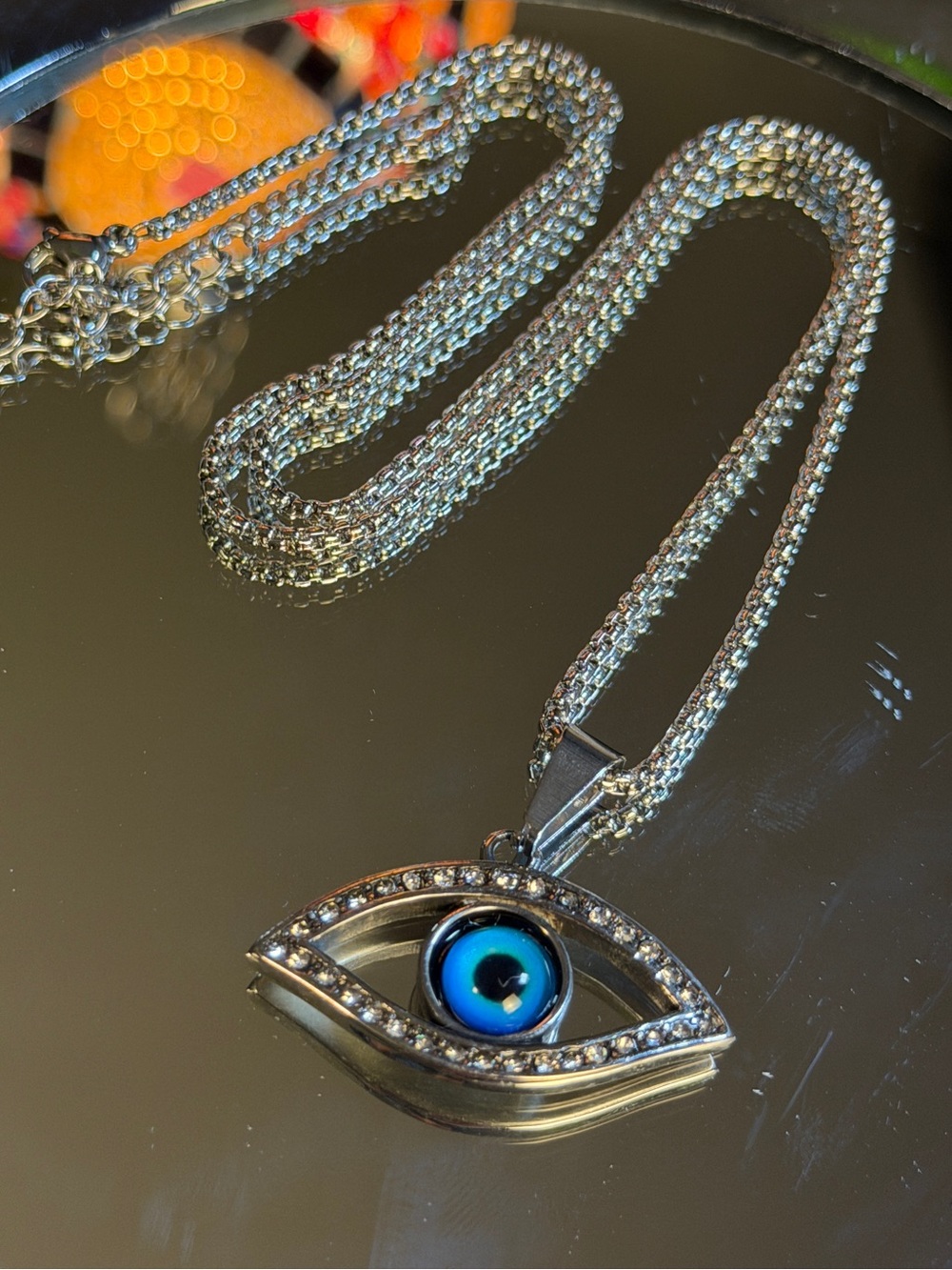 Silver Blue Evil Eye Pendant Necklace - Women's Jewelry